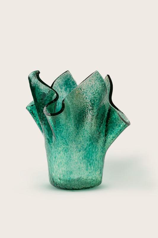 Porta-vela com design coral em vidro, decoração marítima, cor verde